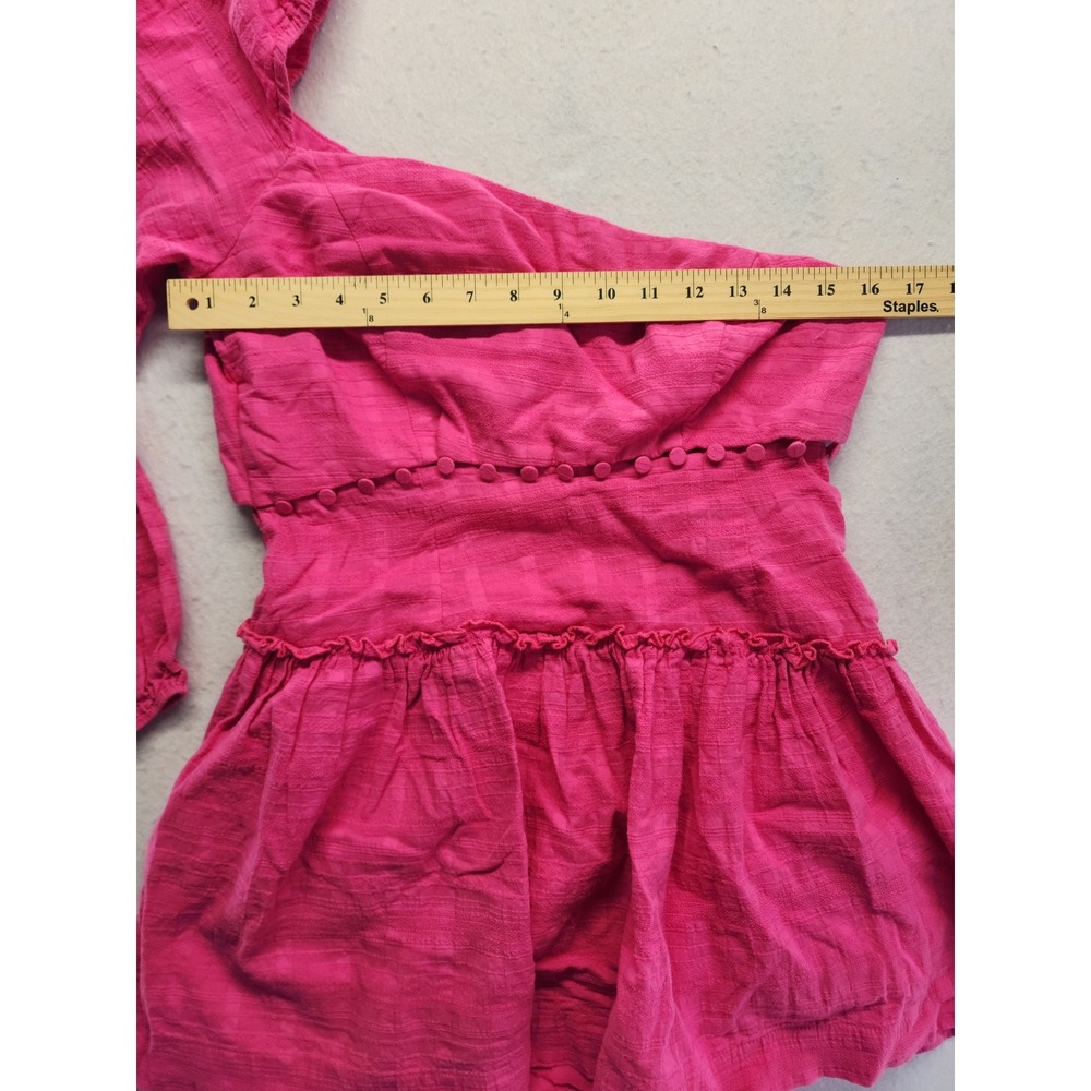 Seven Wonders Hot Pink One Shoulder Ruffle Cotton Top L US 8 - Picture 3 of 7